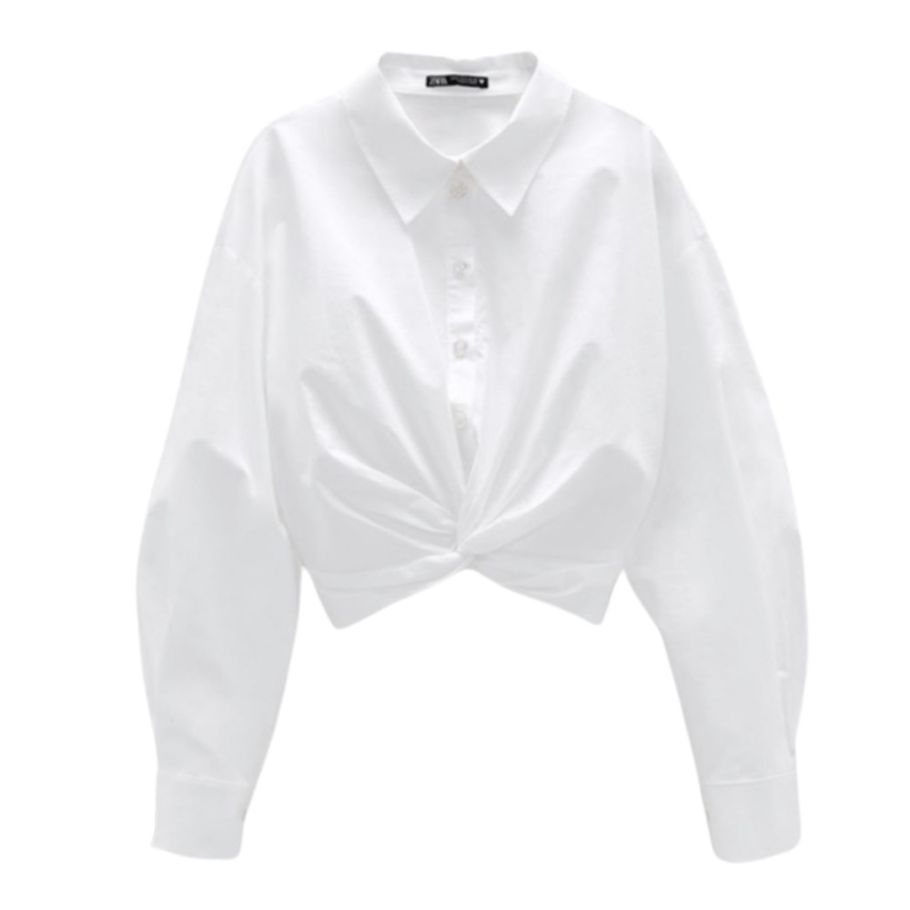 Zara Cropped Poplin Shirt White Sz XS (NWT)
